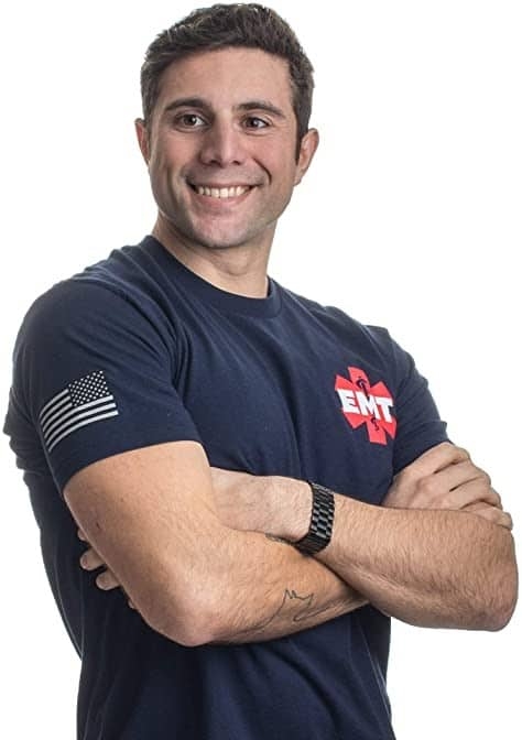 Man wearing EMT shirt