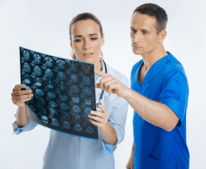 Nurse and doctor discussing test results