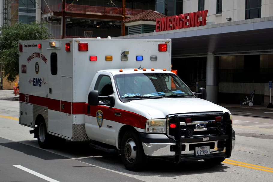 Ambulance in front of an emergency room
