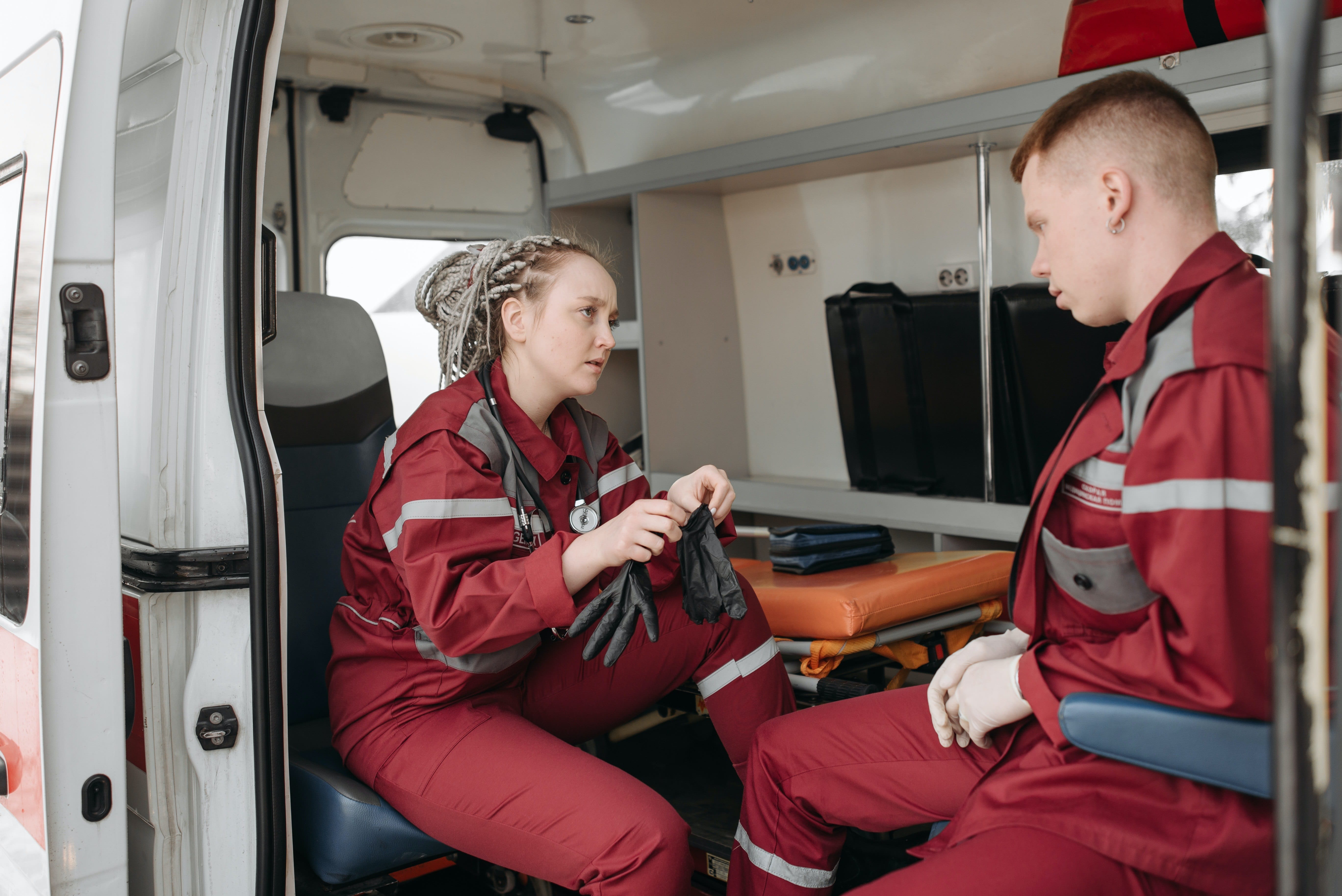 Two paramedics in an ambulance