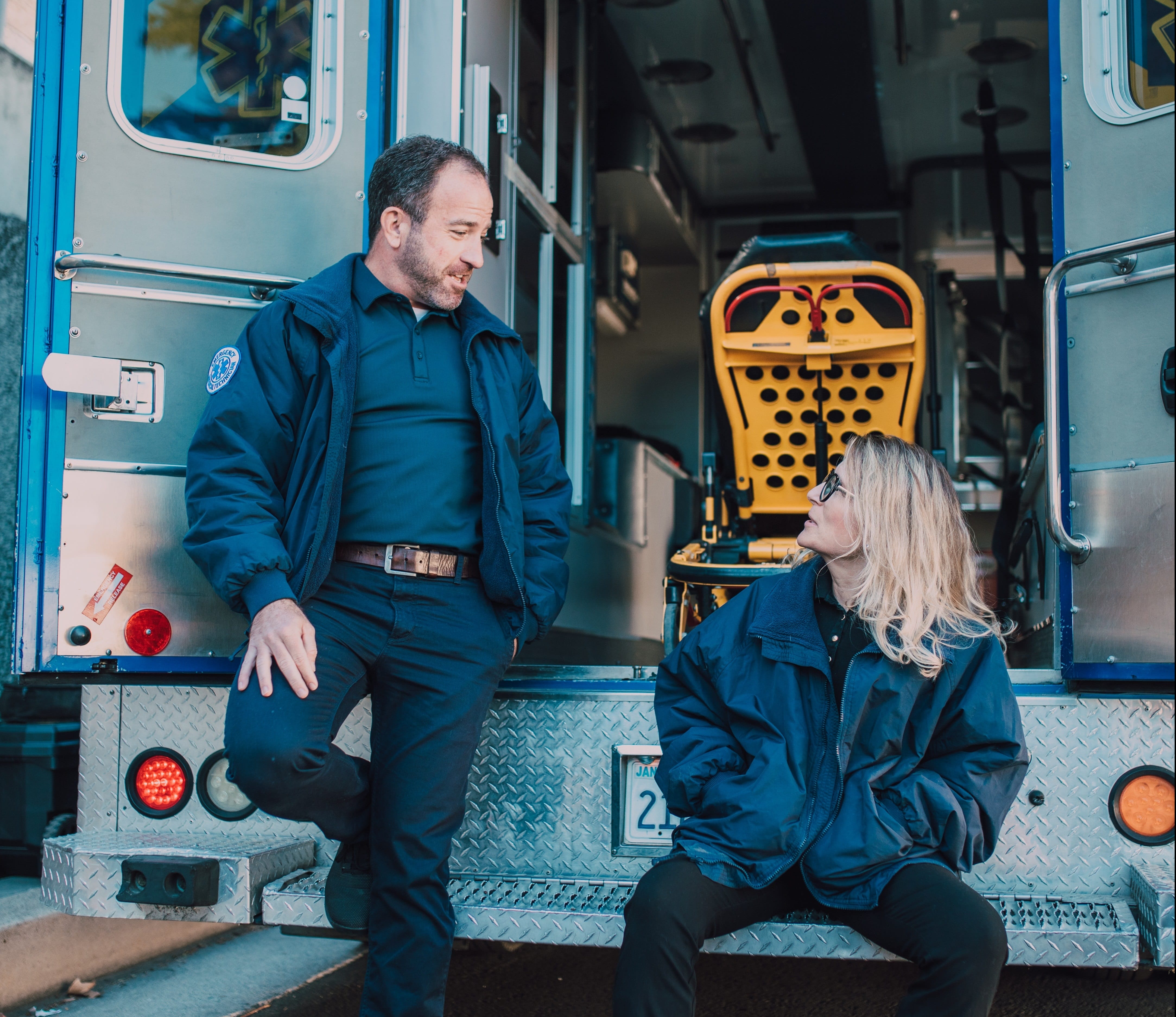 Two EMS professionals on a break