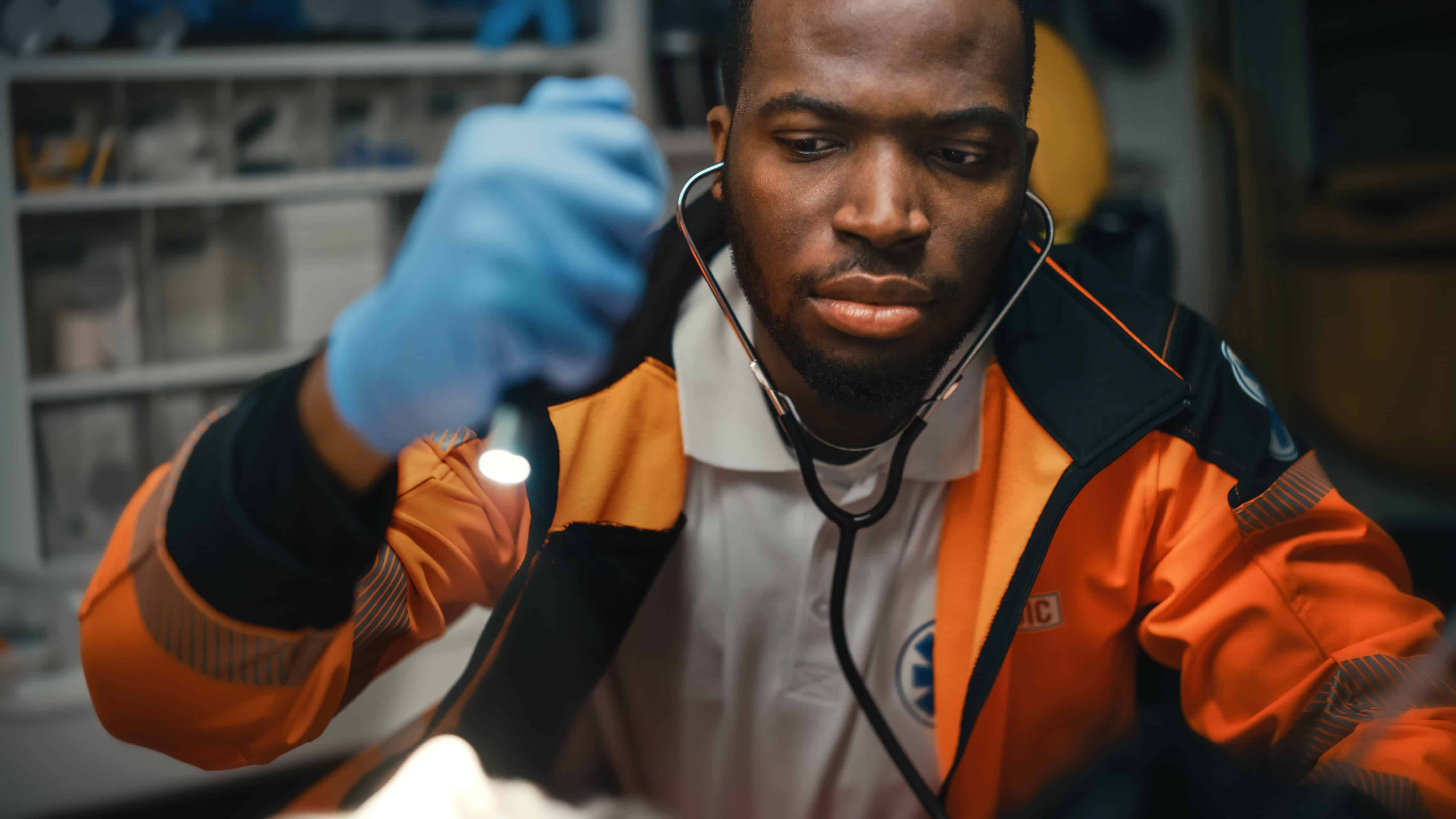 Close up of an EMS professional with a stethoscope