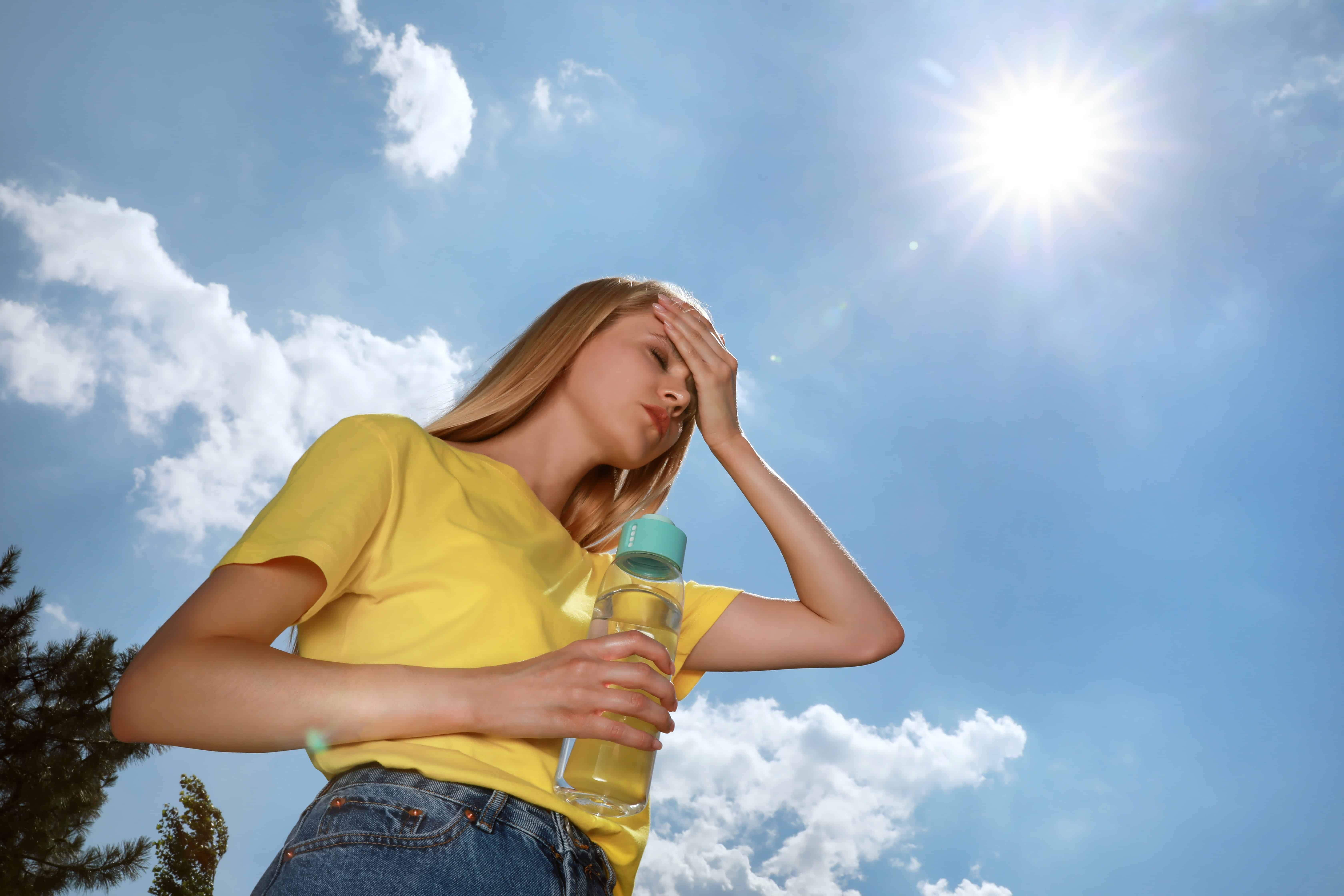Woman with a bottle of water in the sun