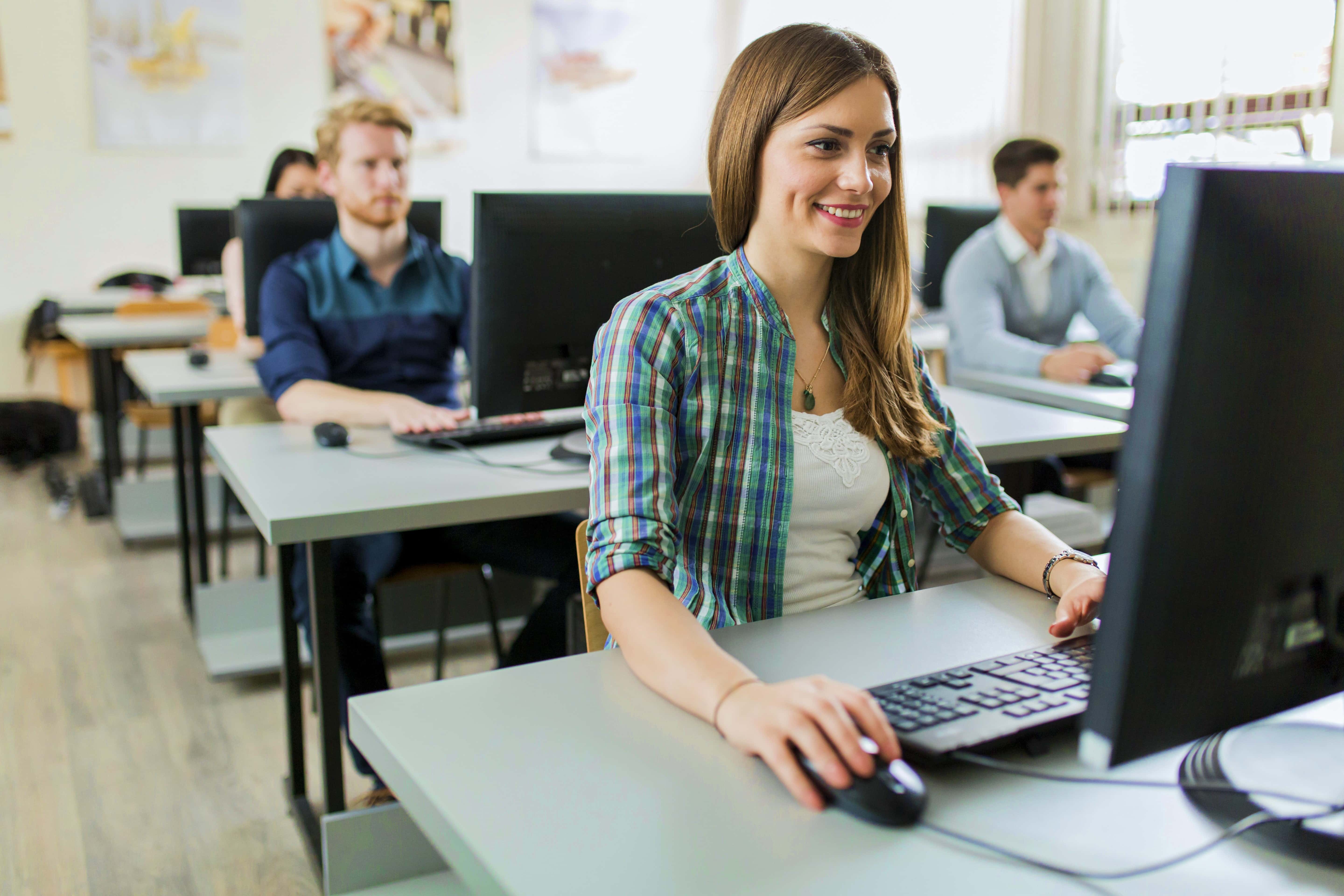 Group of students using computers