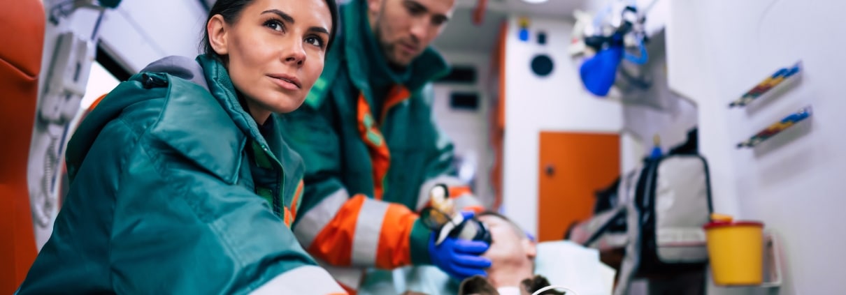 Team of EMS professionals in an ambulance