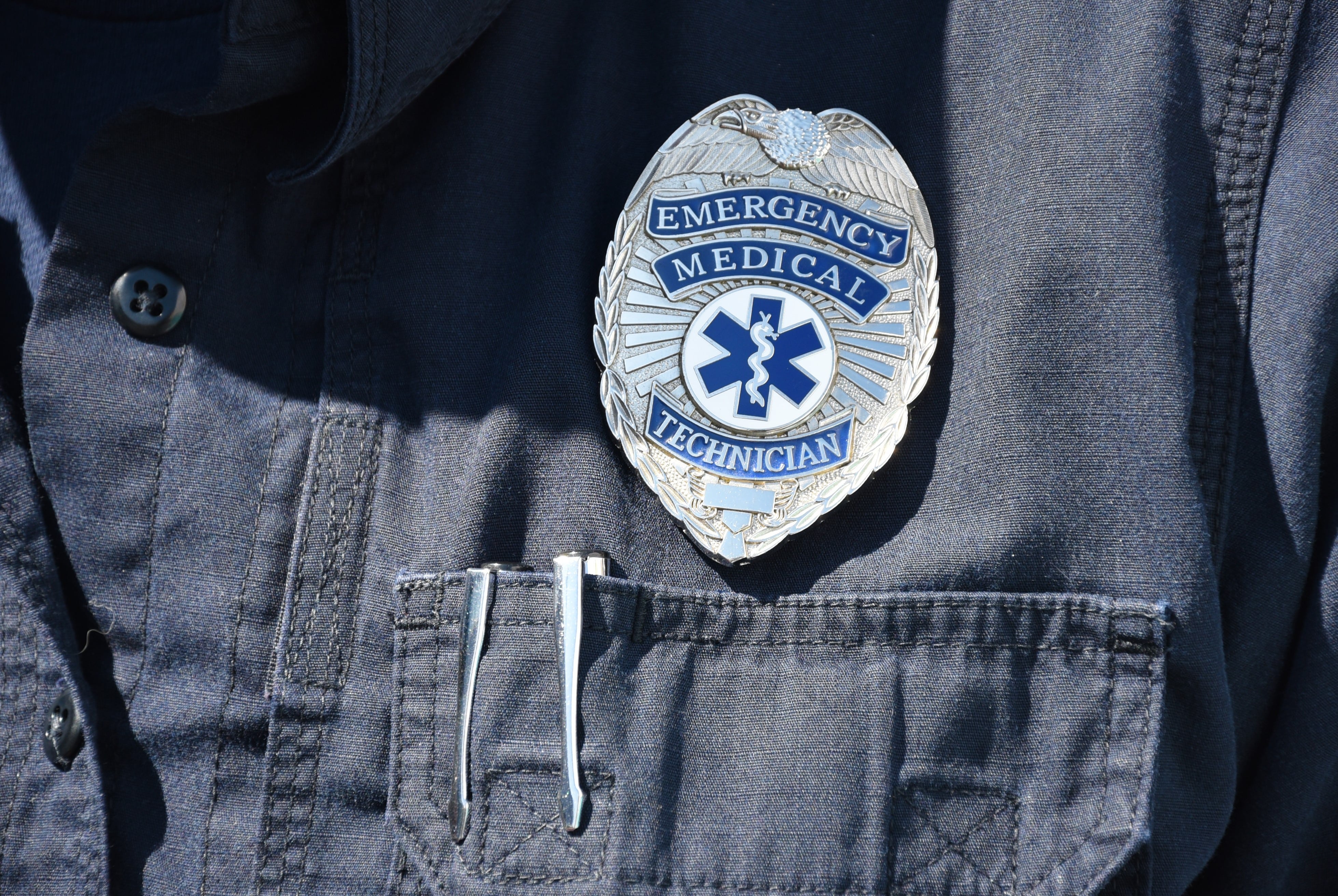 Close up of an Emergency Medical Technician badge