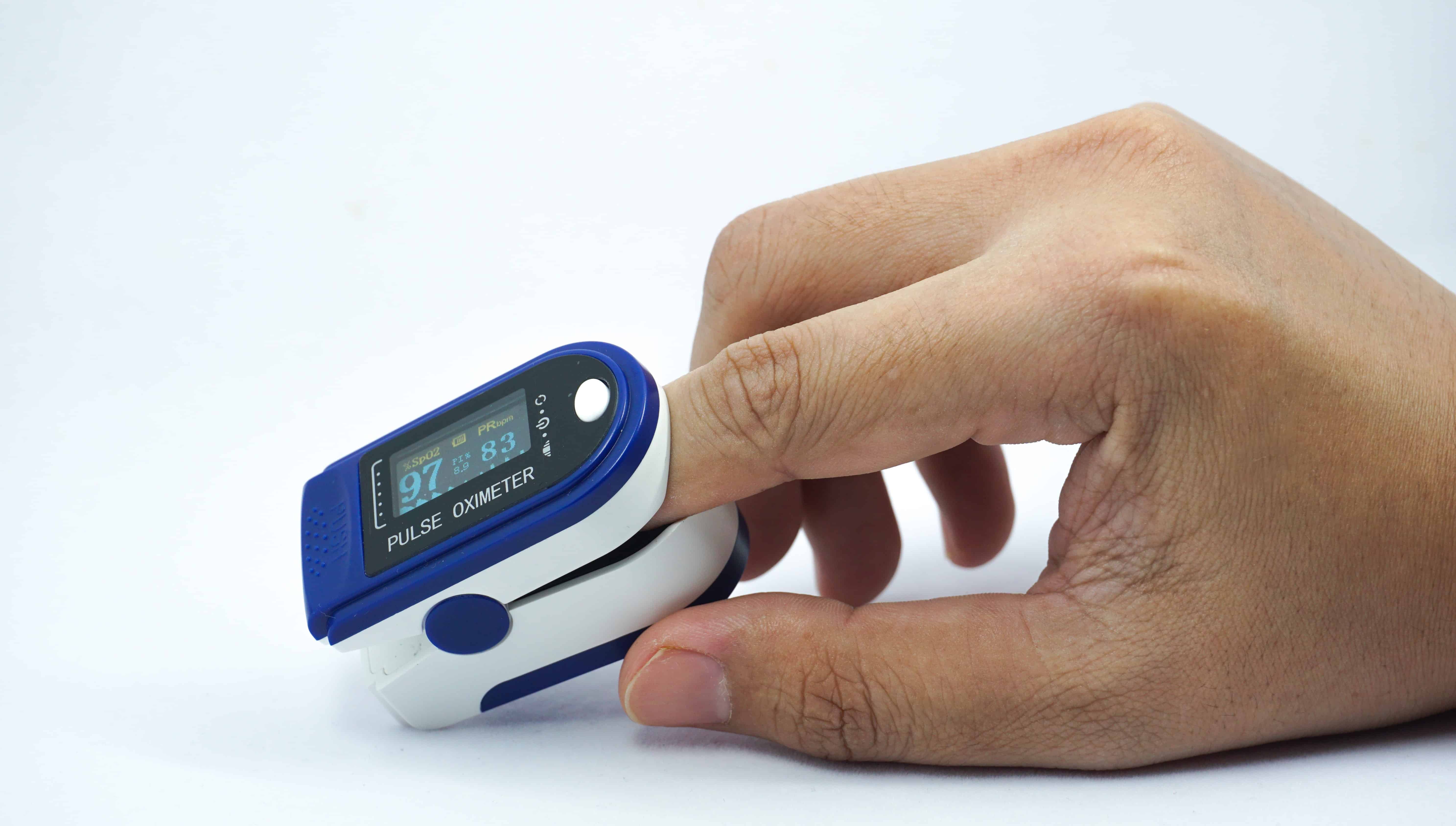 Close up of a finger in a Pulse Oximeter