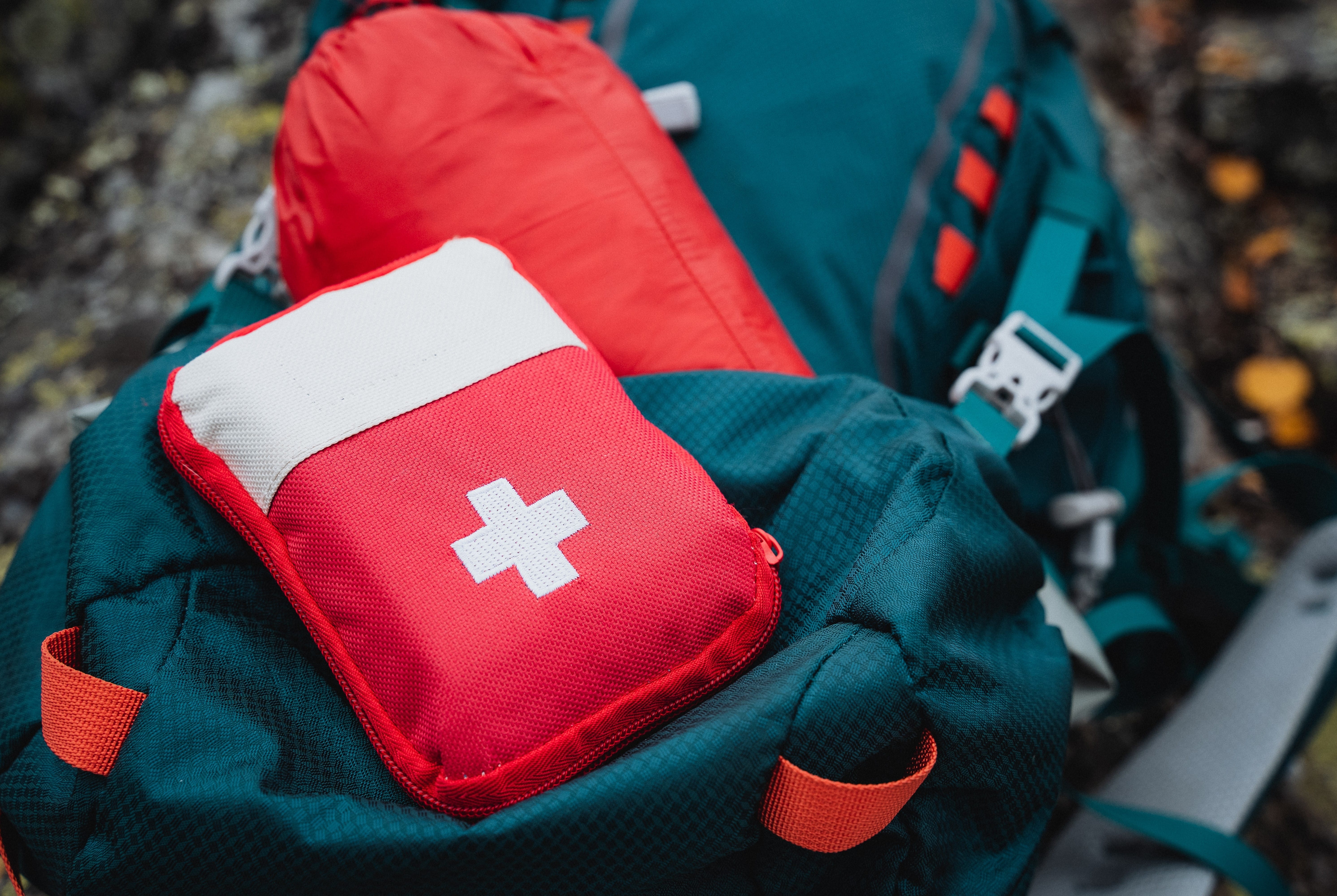 Close up of a medical kit in the wilderness