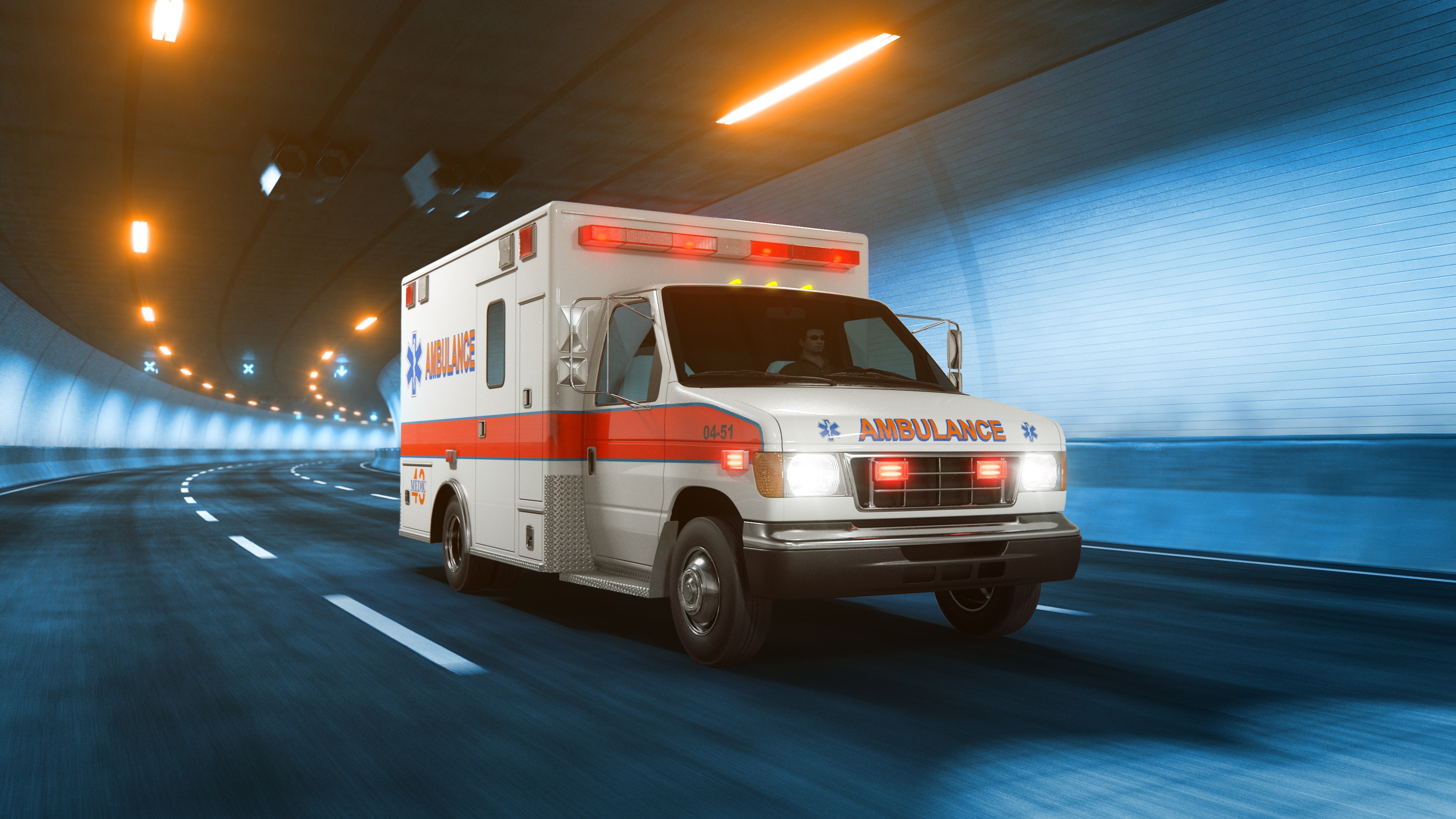 Rendering of an ambulance in an empty tunnel